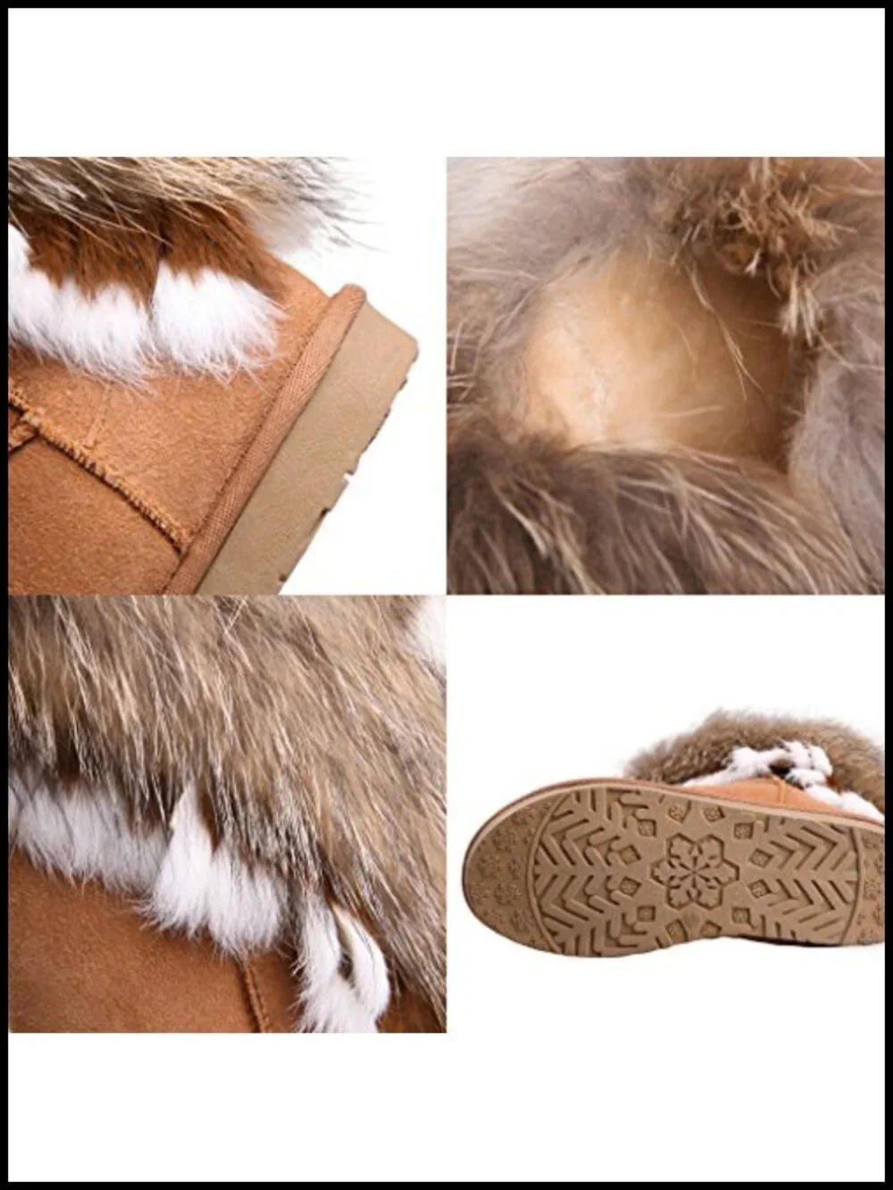 Mid Calf Snow Boots Cow Leather Faux Fur Lining Plaid Handmade